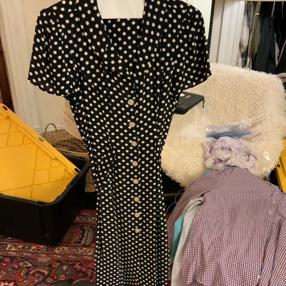 Rouje Black and White Notched Collar Midi Dress